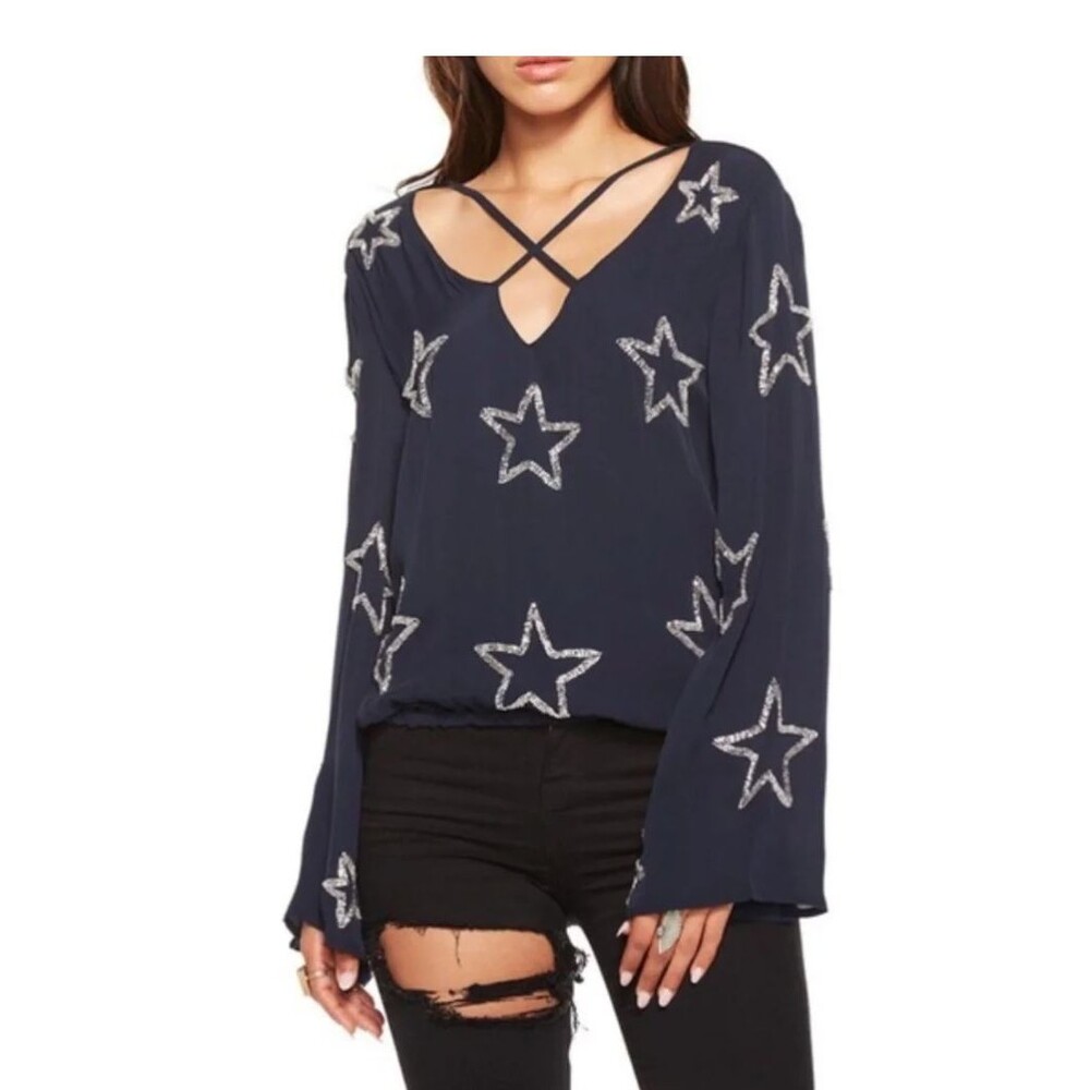 Chasor Beaded Star Long Sleeve Shirt Size Large NWT Boho Festival Rodeo